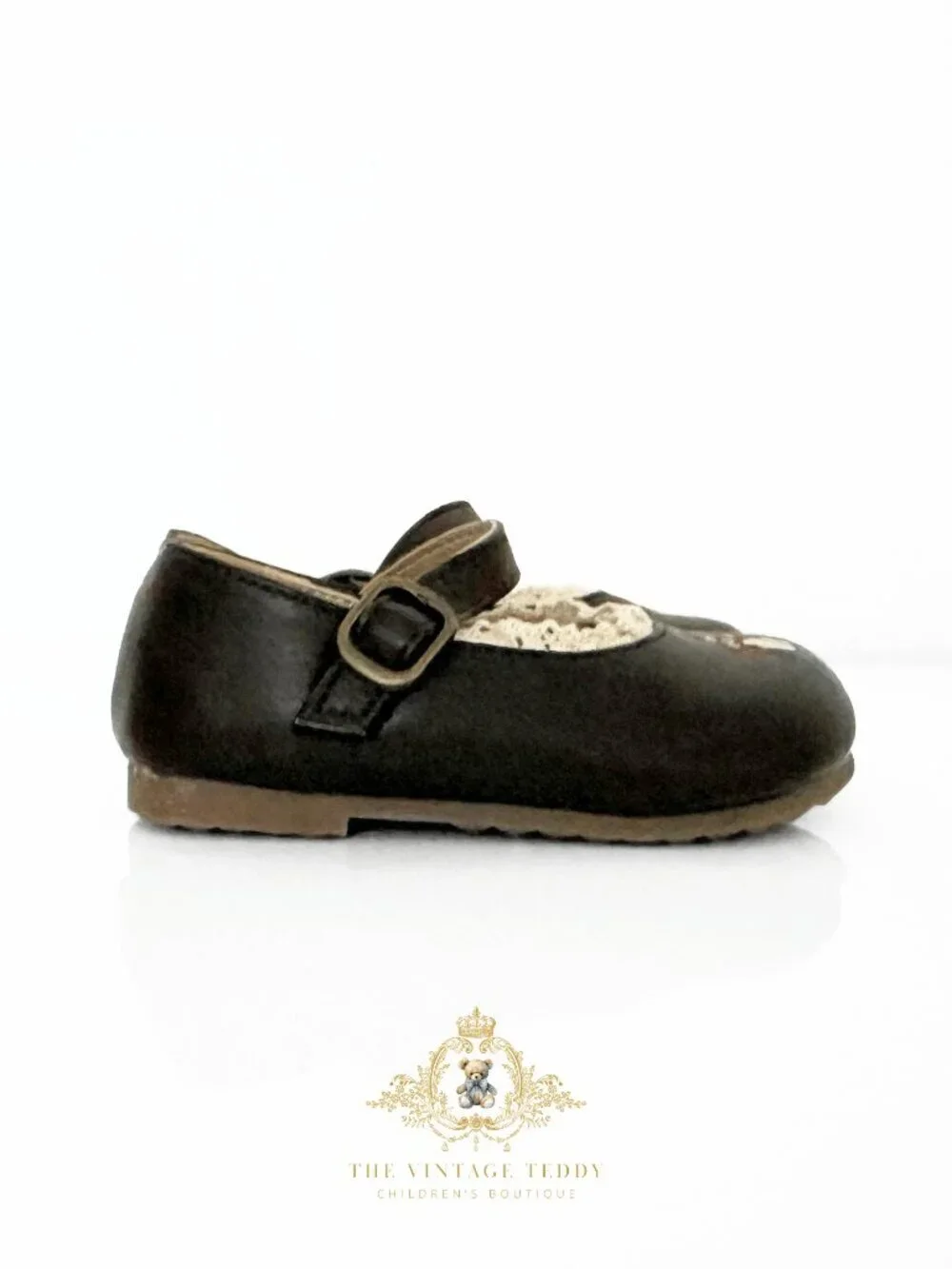 NWT Pretty Girls Embroidered Mary Jane Flats Children's Shoes Mushroom Brown 8.5